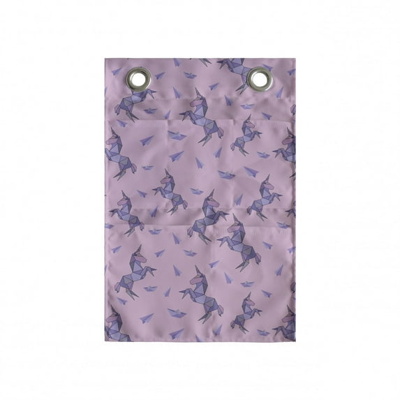 Unicorn Hanging Pocket Organizer, Polygonal Origami Inspired in a Monochrome Layout, Printed Polyester Storage Bag with Pockets, 14" x 20", Lilac Blue Violet