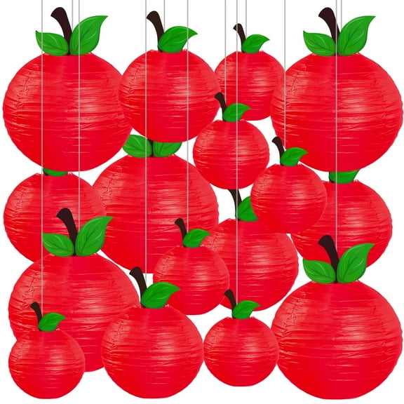 16Pcs Red Apple Classroom Decorations 3 Sizes 6-8-10inch Apple Shaped Paper Lanterns Back to School Decorations Fruit Themed Party Decor Birthday Baby Shower Room Party Supplies