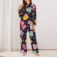 thumbnail image 2 of Pajama Sets for Women 2 Pcs, Cartoon Cute Colorful Owls Button Down Long Sleeve Sleepwear Lounge PJ Sets, 2 of 6