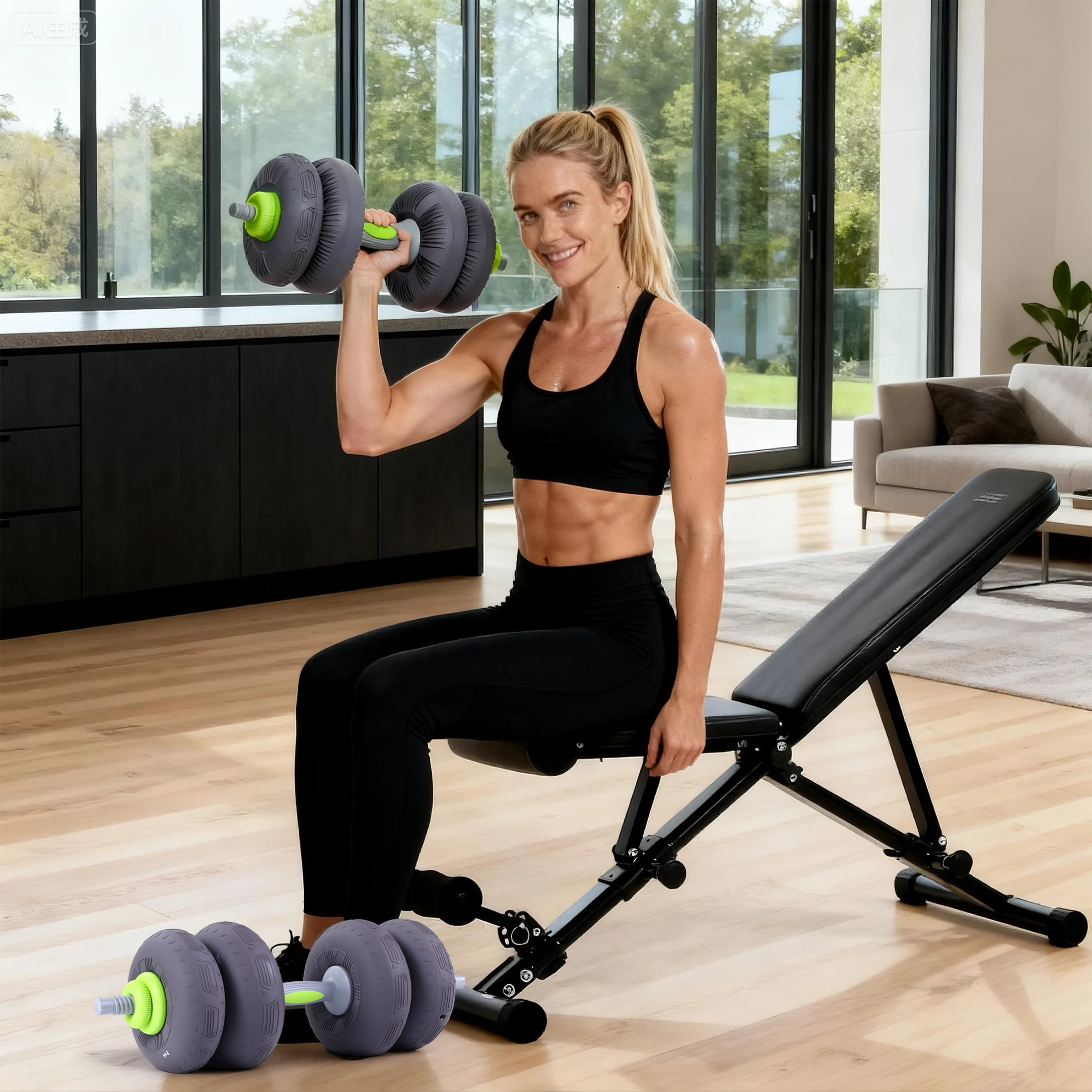 KALNUR Soft Adjustable Dumbbells 44lbs Floor Friendly, 4-in-1 Free Weights Set with Barbell & Kettlebell Function,Compact Strength Equipment for Home Gym,Small Space Workout for Men & Women