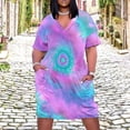 thumbnail image 2 of Colorful Tie Dye Vortex Summer Sundress for Curve Women Casual Pattern Plus Size V Neck Short Sleeve Loose Fit Oversize Dresses, 2 of 5