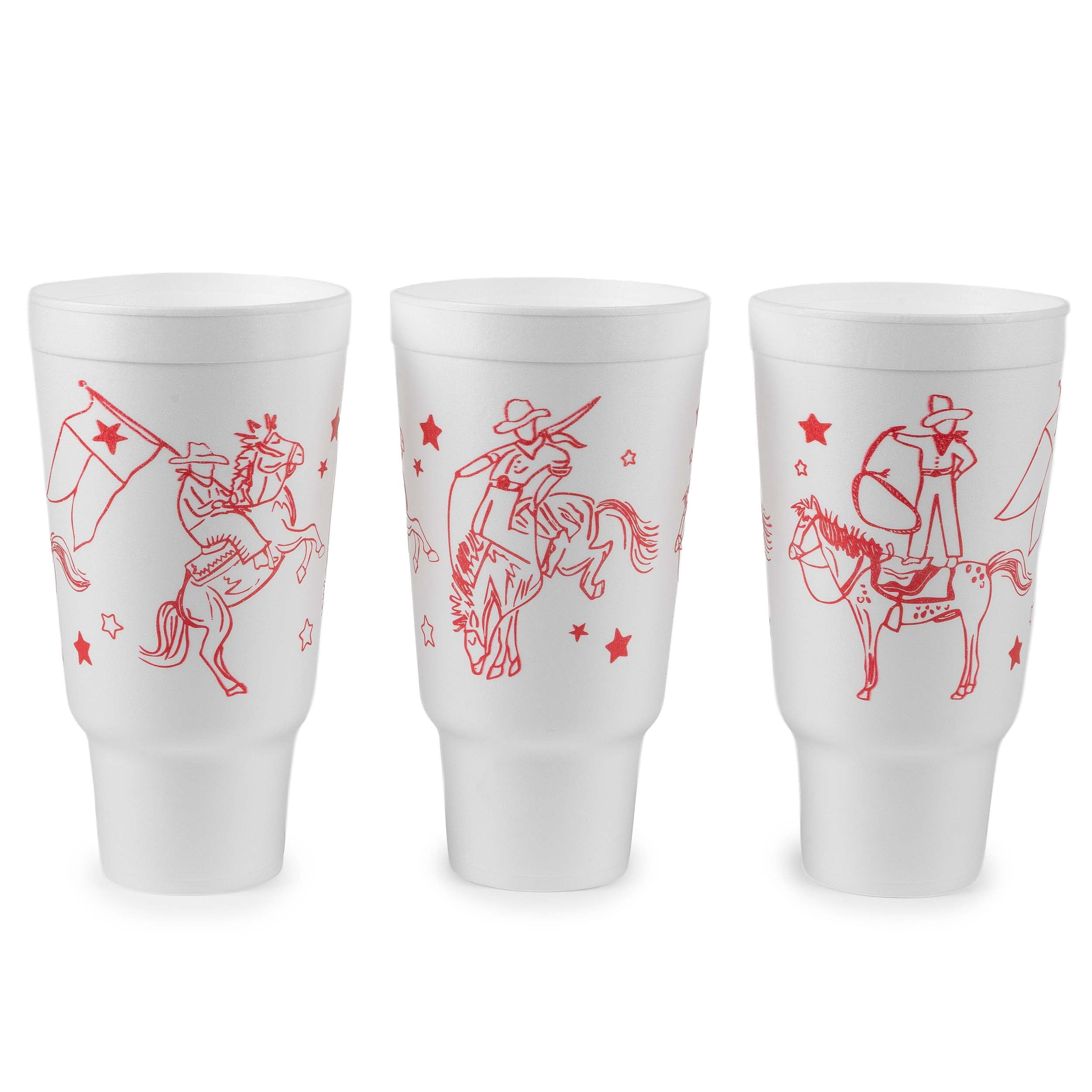 Social Butterfly Disposable Foam Cups with Lids and Straws, 44 oz, Cowboy Design, 8 Count