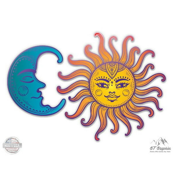Sun and Moon - 3" Total Sheet Area - Vinyl Stickers - For Car Laptop I-Pad Phone Helmet Hard Hat - Waterproof Decals