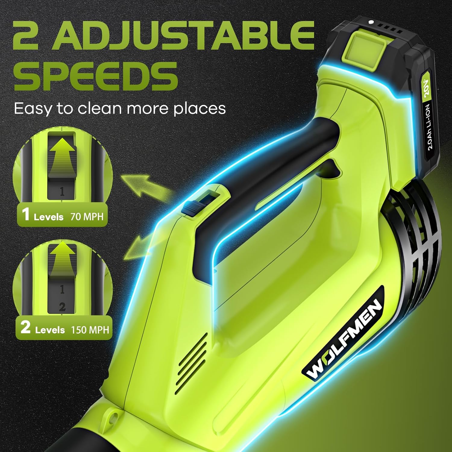 Darkiron 20V Cordless Leaf Blower, 450 CFM with 2 Batteries photo 7