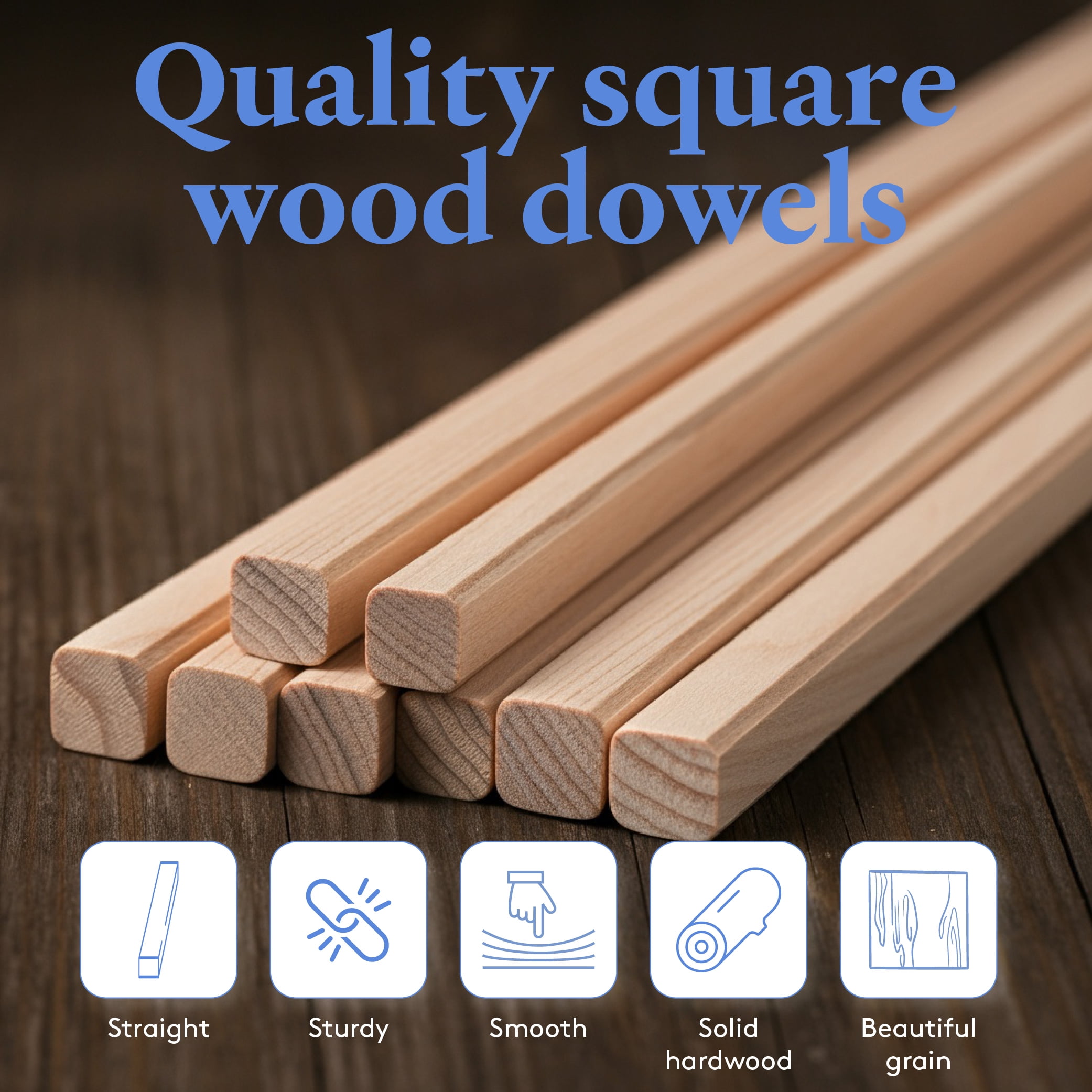 DIY Wooden Square Dowel Rod 1/4-inch x 24 Pack of 25 Hobby Wood Sticks for Crafts, Wood Trim & Architecture Model Making, by Woodpeckers