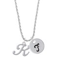 thumbnail image 1 of Delight Jewelry Silvertone Small Gelato Script Initial - K - Silvertone Script Initial Disc - F - Charm Necklace, 20"+3", 1 of 4