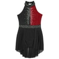 thumbnail image 5 of Hansber Kids Girls Mock Neck Rhinestone Skating Dress Gymnastic Leotard Ballet Latin Lyrical Dance Black&Burgundy 10, 5 of 6