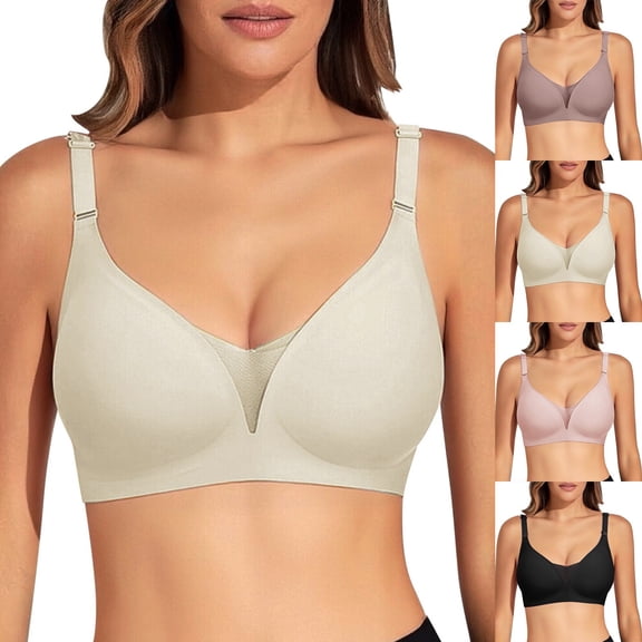 Jelly bras for women LSQii Support Lift Wireless Full Coverage T-Shirt Bra with Adjustable Straps No Underwire Seamless Daily Comfort Everyday Bralette ,Beige L