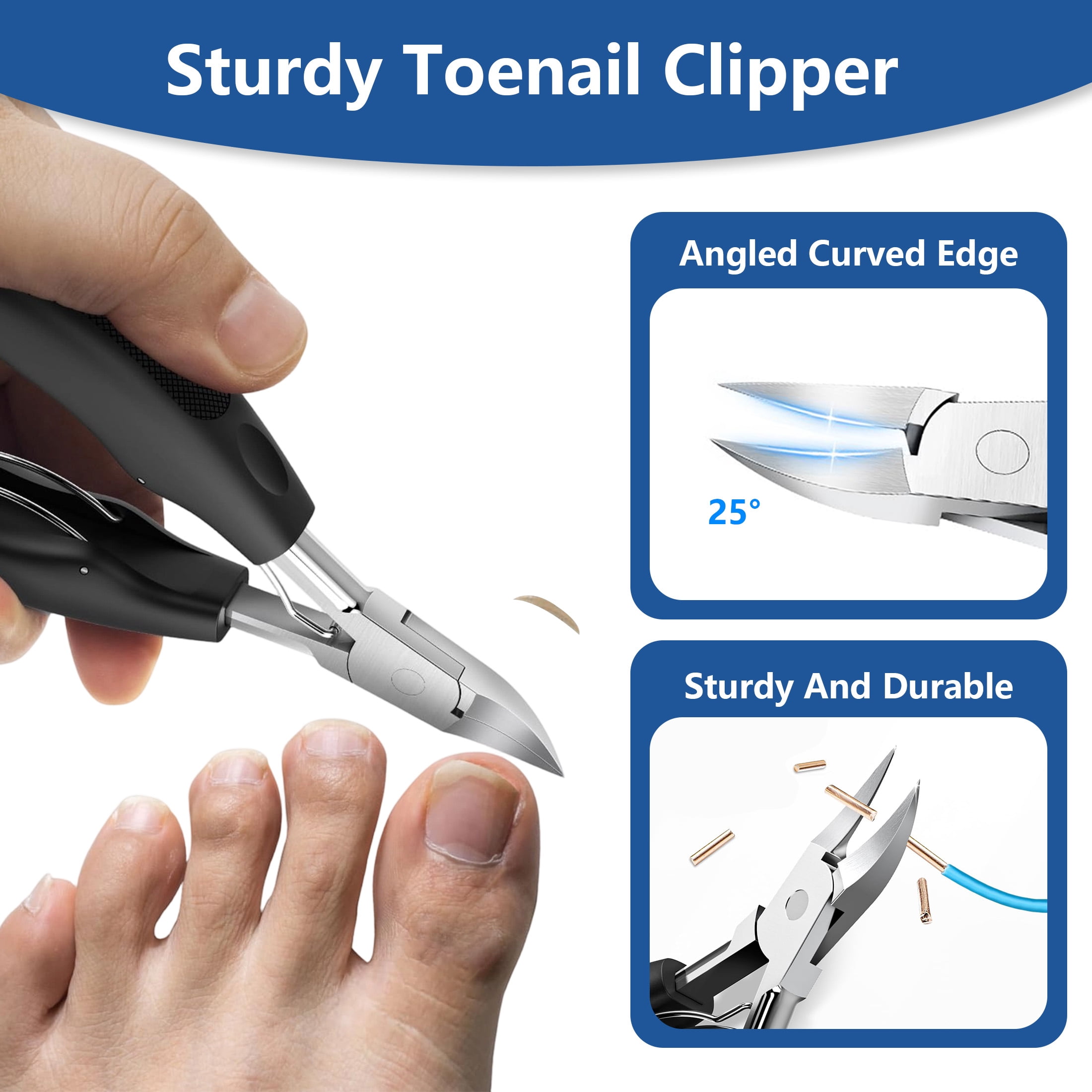 5 Pcs Ingrown Toenail Clippers Set, Heavy Duty Thick Toe Nail Cutters, Professional Thick Ingrown Toenail Cutters with Nail File and Lifter for Foot Nail Care for Seniors Adults