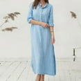 thumbnail image 2 of Vestido largo informal para mujer, manga larga, bolsillos laterales, abertura, estilo vintage, 2 of 8
