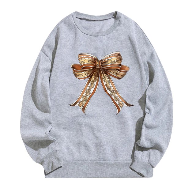 Rbaofujie Sweat à Capuche Oversize pour Femmes Mode Féminine Manches Longues Col Rond T-Shirt Imprimé Blouse Ample Chandails en Molleton Sans Capuche Gris Halloween Chandail à Capuchon