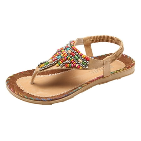 

Puawkoer Casual Women Shoes Beach Ladies String Sandals Bead Women s sandals womens shoes 38 Khaki