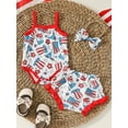 thumbnail image 2 of Baby Girl My First 4th of July Outfit Sleeveless Strap American Stars Striped Flag Tank Top Romper Shorts Headband 3Pcs Set, 2 of 7