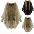 thumbnail image 6 of Lovskoo Women's 2023 Winter Fuzzy Batwing Sleeve Cardigan Oversized Faux Fur Knit Cape Shawl Fall Wrap Jacket Sweater Coat Khaki, 6 of 6