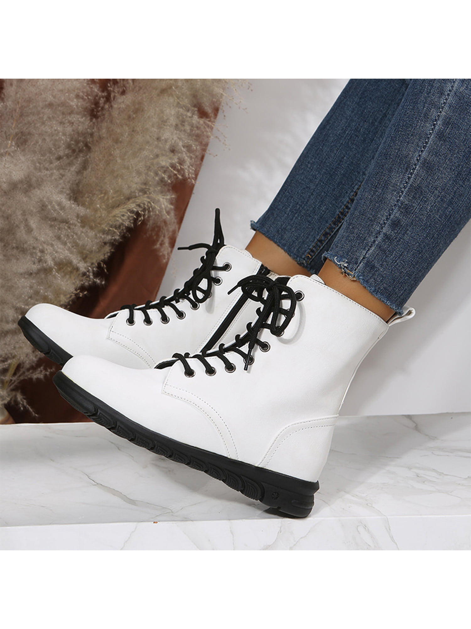 Womens Casual Round Toe Lace Up Creeper Ankle Boots Youth Crocodile Pattern  Boot