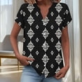 thumbnail image 4 of Ounisa Women's Loose V Neck Button Placket Drop Shoulder Sleeve Allover Print Casual Breathable Blouse, 4 of 5