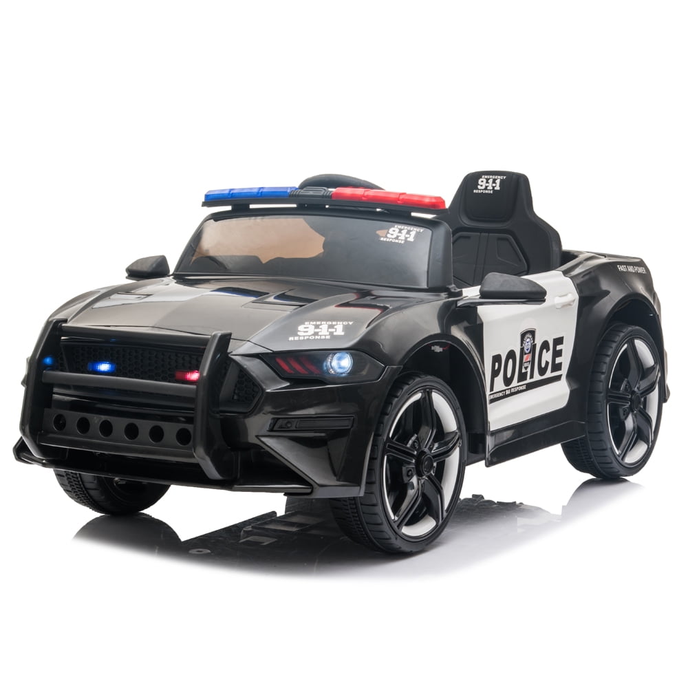 Real Megaphone Siren Flashing Light Horn White BAHOM Kids Ride On Police Car Toys 12V Battery Powered Electric Vehicle with 2.4G Remote 