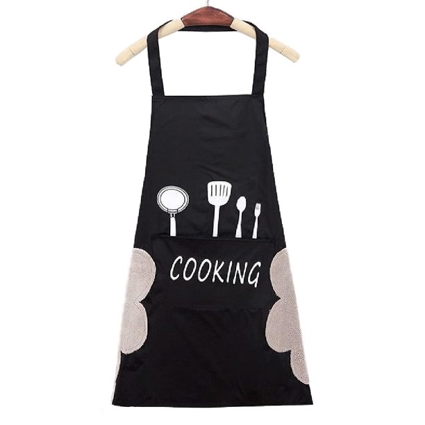 Delantal de cocina con 1 bolsillos Delantales de chef ajustables Delantal profesional para el hogar Cocina Restaurante Barbacoa Cocinar Cocinar Jardinería para hombres Mujeresnegro. Afortunado Sencillez