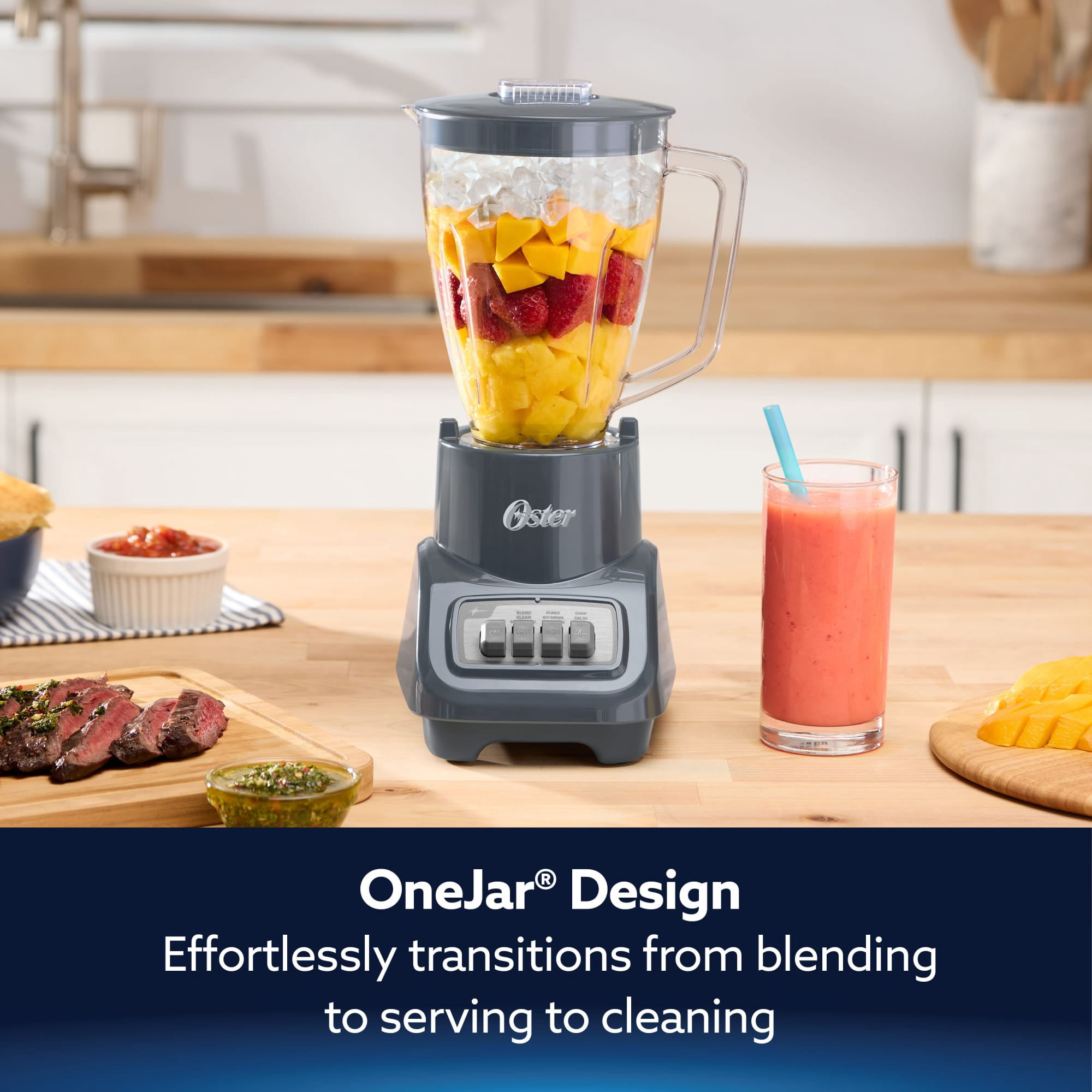 Oster Turbo 5-Speed 750W Mussel Countertop Blender With 54 Ounce Jar, Kitchen Blender, Blender for Smoothies
