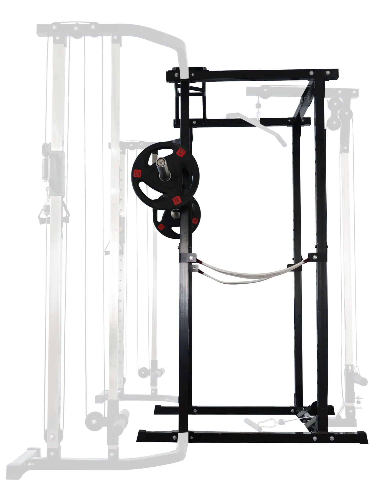 Safety Straps and Optional LAT Pulldown Attachment and Cable Crossover BalanceFrom Multi-Function Adjustable Power Cage with J-Hooks 