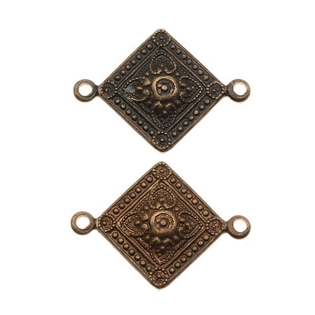 Brass 2 Hole - Vintaj Natural Brass Tiled Metalwork 2 Hole Connector Beads 21 x 15mm (2)