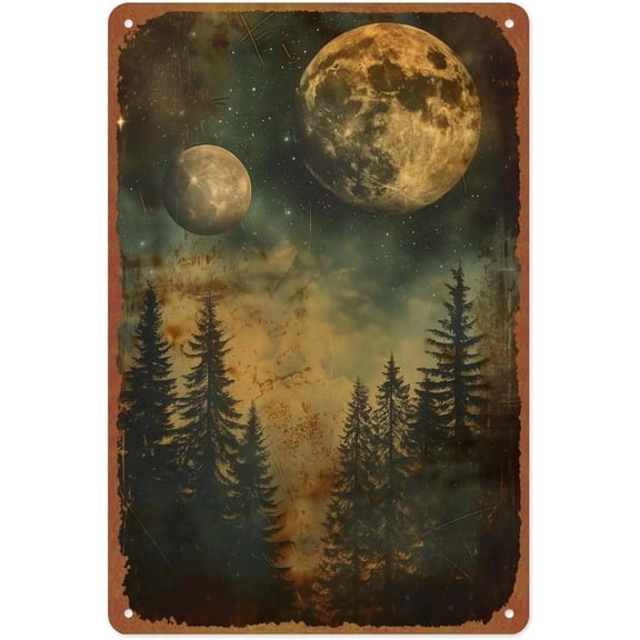 Vintage Galaxy Forest Metal Tin Sign Wall Art Poster for Family Room Bedroom Basement Decor 8x12 Inch