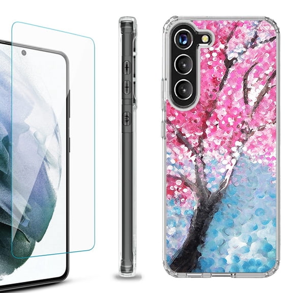 OneToughShield ® for Samsung Galaxy S23  S23 Plus 5G Shockproof Bumper Phone Case, with Tempered Glass Screen Protector - Blossom Paint