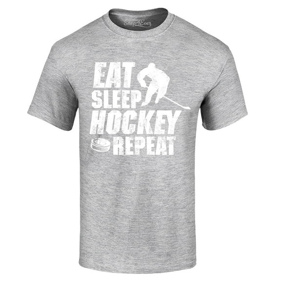 Shop4Ever Men's Eat Sleep Hockey Repeat Graphic T-shirt Large Sports Grey