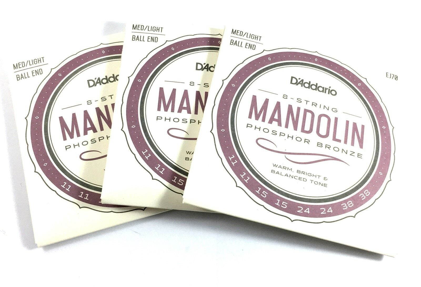 D'Addario Mandolin Strings 3 Pack EJ70 Medium / Light Ball End Phosphor