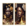 thumbnail image 2 of Designart "Floral Elegance in Gold and Black VI" Woman African American Framed Wall Art Set Of 2 - Gold Fashion Gallery Wall Frame Set For Home Decor, 2 of 7