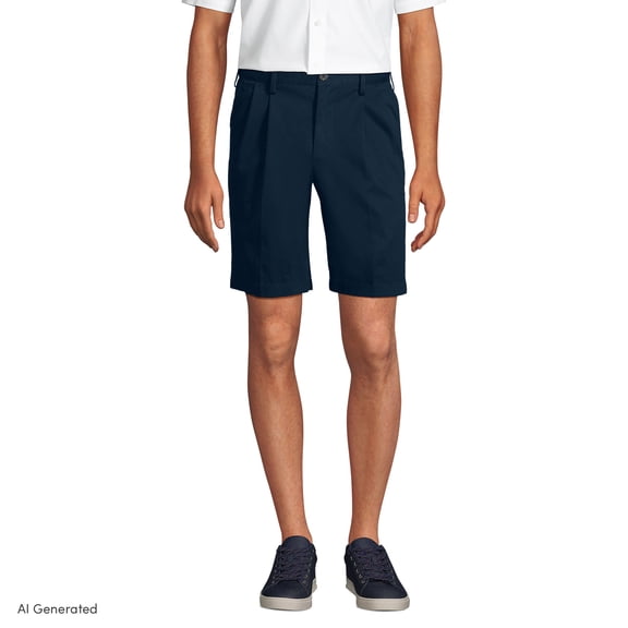 Lands' End Men's No Iron 9" Comfort Waist Pleated Front Chino Short