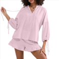 thumbnail image 2 of Conjunto de Dos Piezas para Mujer: Top de Larga con Lazo y Bóxer con Volantes Conjunto Informal A Juego Rosa L, 2 of 9