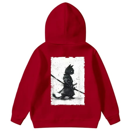 WhouRiu Big Girl s Hoodies Cat Prints Long Sleeve Hooded Sweatshirt Kids Soft Cozy Oversized Sports Hoodies Red Sized 9-10