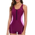 thumbnail image 5 of Women's Sleeveless One Piece Wetsuit Conservative Sexy Backless Color Matching Swimsuit with Removable Bra Pads for Swimming Vacation,Purple,3XL, 5 of 8
