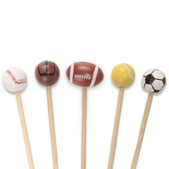 BambooMN 3.9" Decorative Sports Ball End Bamboo Cocktail Fruit Sandwich Picks Skewers for Catered Events, Holiday's, Restaurants or Buffets Party Supplies, Assorted, 1,000 Pieces