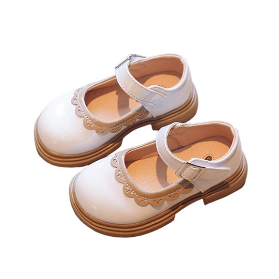 Gpaecead Girls Princess Mary Janes Shoes Round Toe Soft Thick Sole Non Slip Casual Flats For School And Party, Beige