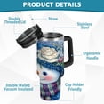thumbnail image 4 of 40oz insulated car cup with handle and straw suitable for all ages Stainless steel vacuum insulated cup. Blue Hat Snowman, 4 of 10