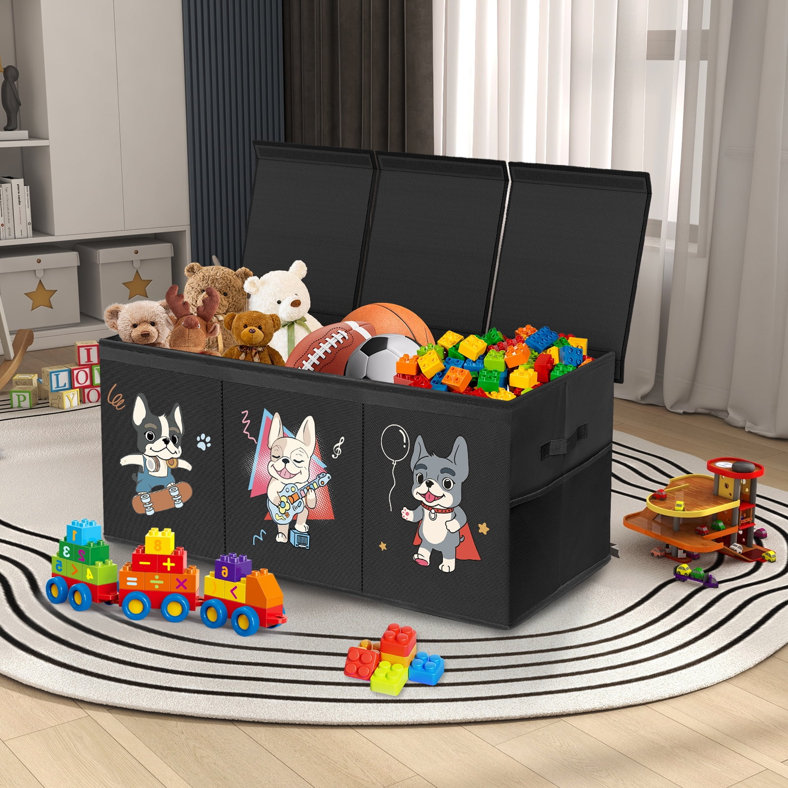 Toy Box Chest Organizer Bins for Girls Boys, Kids Large Fabric Collapsible Storage Basket Container with Flip-Top Lid & Handles for Clothes,Blanket,Nursery,Playroom,Bedroom