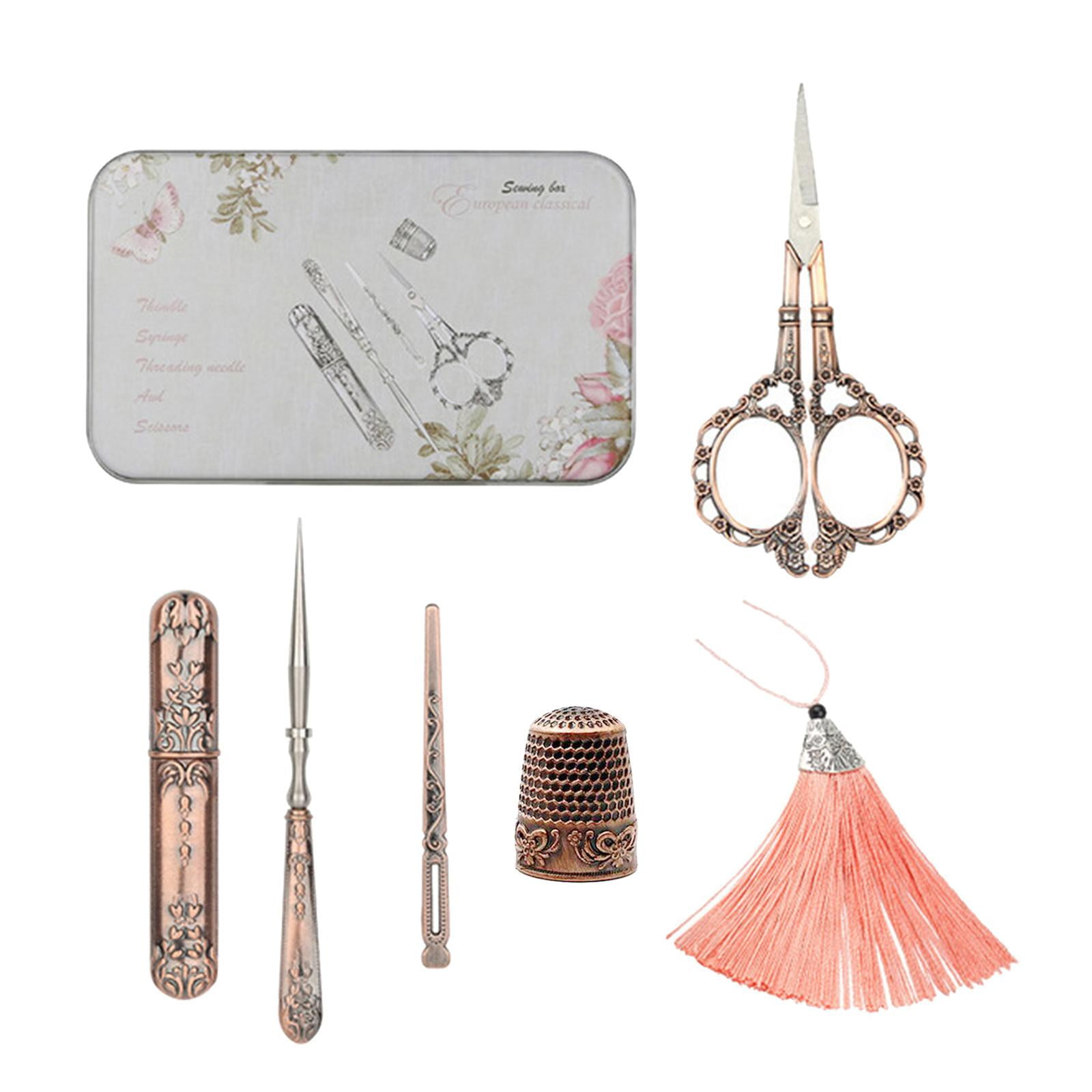 GUOOL Sewing s Set, European Vintage Sewing Tool Kit Embroidery s And Case Awl Threader Thimble Sewing Tools for Embroidery , , 15.5x8.5cm Plum Blossom