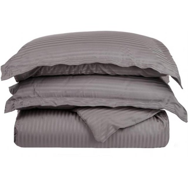 Ensemble Housse de Couette Simple en Coton Égyptien à 400 Fils Rayé Gris