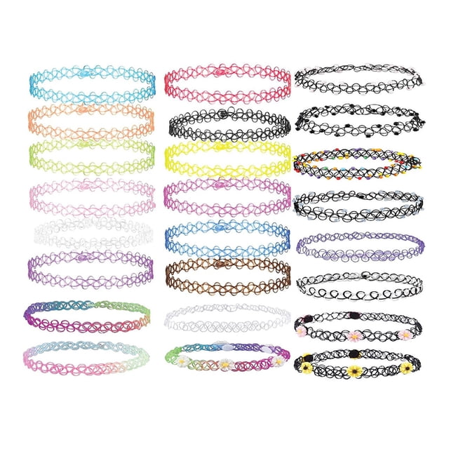 Conjunto de collar de gargantilla, estilo de la vieja escuela de los años 90, collar de arcoíris vibrante para niñas y mujeres, paquete de regalo elástico Adepaton BST3009915-3