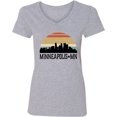 thumbnail image 3 of Inktastic Minneapolis Minnesota Skyline Retro Sunset Women's V-Neck T-Shirt, 3 of 5