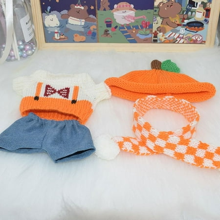 

Gift Replacement Outfit Change Dressing Game Playing House Mini Knitwear 20cm Doll Sweater Set Cap scarf Sweater Pants Knitting Clothes ORANGE