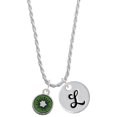 thumbnail image 1 of Delight Jewelry Silvertone 3-D Green Enamel Kiwi Silvertone Script Initial Disc - L - Charm Necklace, 20"+3", 1 of 4