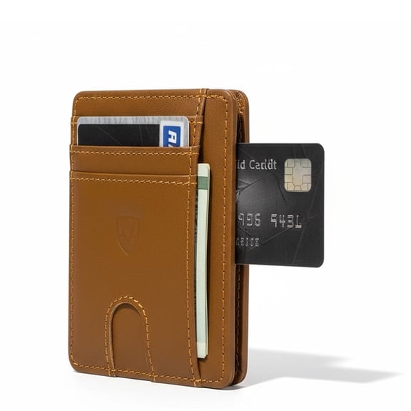 DCUTIE Slim Wallet for Men RFID Blocking Leather Front Pocket Card Holder Brown