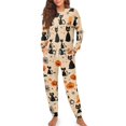 thumbnail image 2 of DISNIMO Cat Pumpkin Print Women Pajama Set 4 Piece Pj Set Sleepwear with Hairband Long Sleeve Top and Long Pants Set Casual Loose Loungewear Nightwear with Pockets, S, 2 of 7