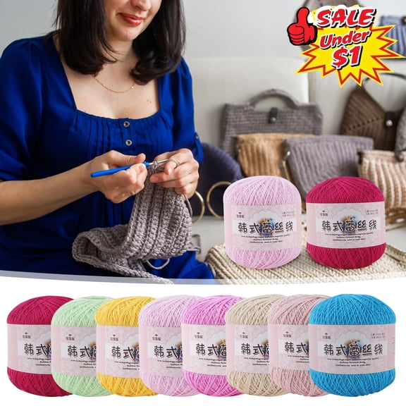 Under $1 Mercerized Cotton Lace Crochet Yarn,Fine Soft DIY Hand Woven Knitting Thread 50g 325M, Lightweight Skin‑Friendly Handcraft Yarn for Dolls, Hats, Scarves, Table Mats & Handmade Craft Projects