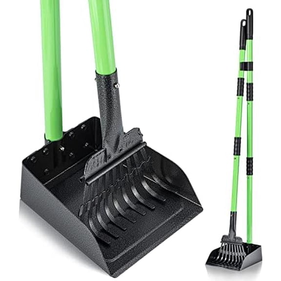 Pooper Scooper, Dog Pooper Scooper Long Handle Stainless Metal Tray and Rake Set for Medium Small Dogs Heavy Duty - Use on Grass, Dirt or Gravel - Pet Supplies (Green)
