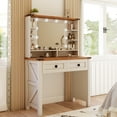 thumbnail image 6 of EnHomee Vanity Desk with Mirror and Lights Makeup Vanity with 2 Storage Drawers Wooden Vanity with Charging Staion for Bedroom, Small Space, White, 6 of 6
