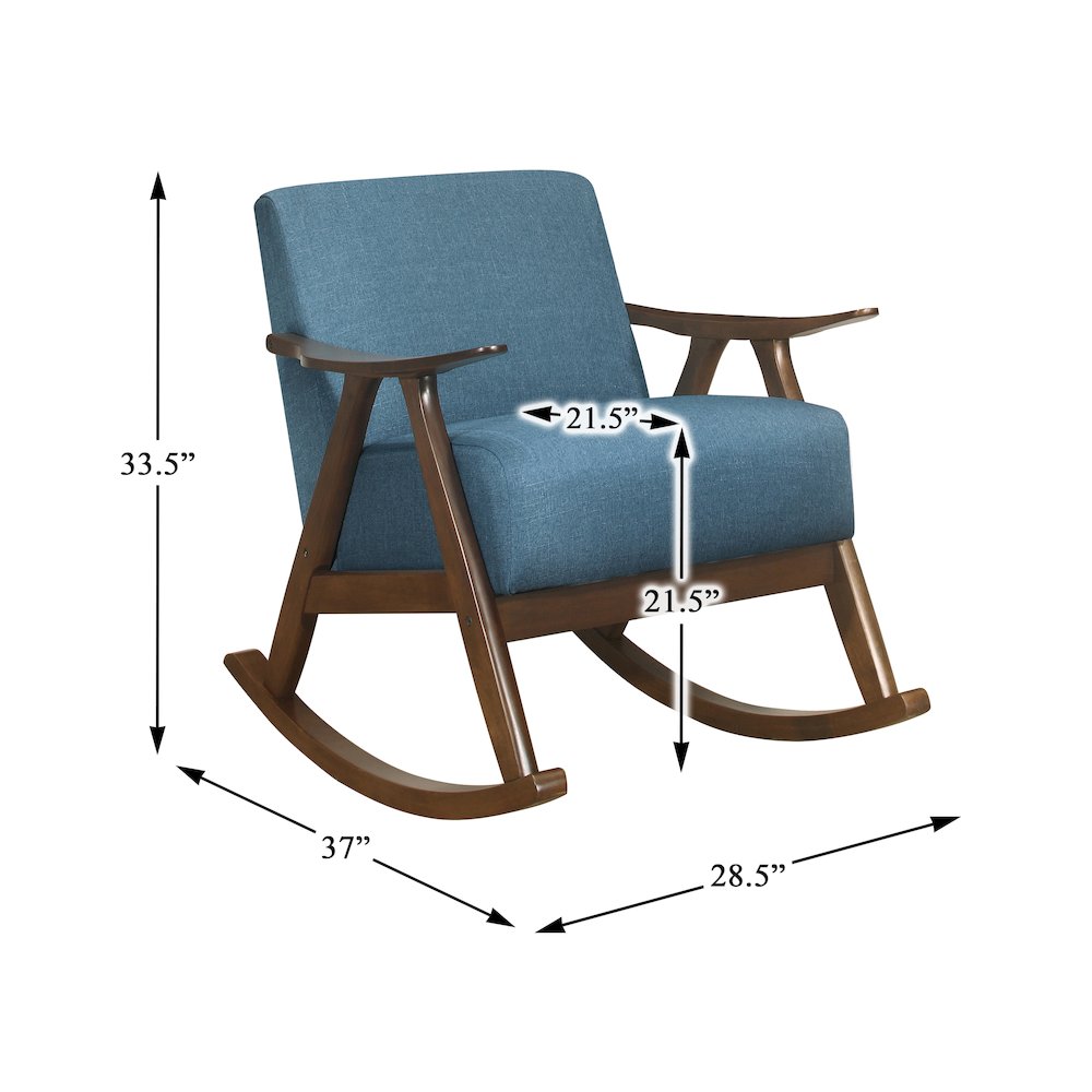 Lexicon Waithe Mid-Century Textured Fabric Rocking Chair in Dark Walnut/Blue